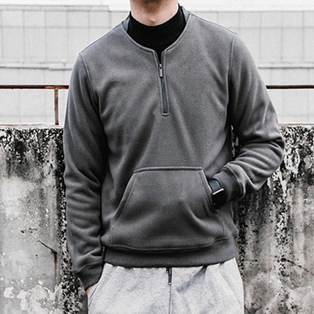 パーカー フードなし シンプルパーカー フリース レトロ シック ポーラー カンガルー ポケット セーター メンズ プルオーバー 多色 Gilb