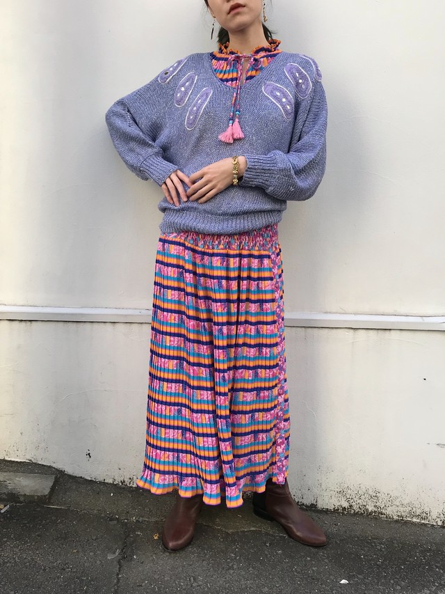 80s Lame Lavender Knit Tops ヴィンテージ ラメ ラベンダー ニット トップス Riyad Vintage Shop