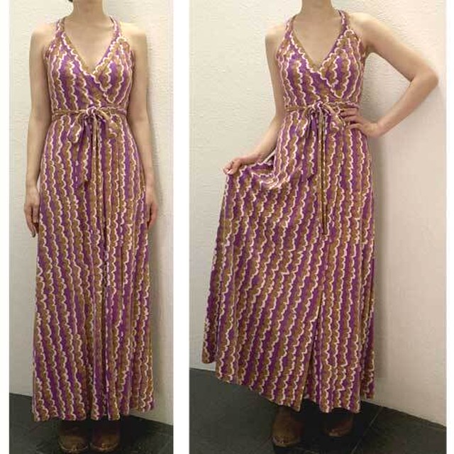 Xs Mサイズ アメリカ製古着 1970年代ヴィンテージ Diane Von Furstenberg ダイアン フォン ファステンバーグ マキシ丈ラップワンピース 中古 Coolklothes
