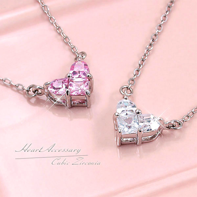 【愛されジュエリー】★高品質キュービックジルコニア★スリーストーンゴージャスハートネックレス