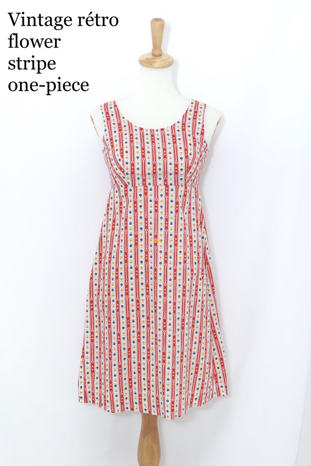 Vintage rétro flower stripe one-piece
