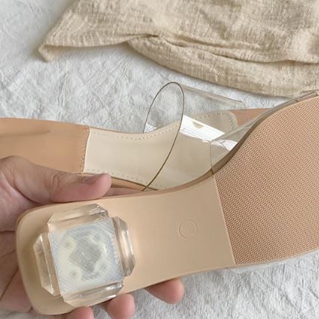 涼やか クリアサンダル レディース 春夏 シューズ 靴 パンプス 人気 ミュール かわいい 大人 フェミニン ローヒール きれいめ ベージュ おしゃれ Aki1322 Fulgeo
