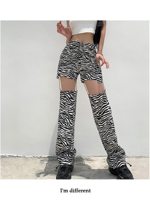 予約商品 ダンス衣装 ゼブラ柄ガーターベルト風ロングパンツ キッズダンス衣装 アニマル柄 パンツ 女の子衣装 レディース ジュニア ヒップホップ Sサイズあり X0150 ダンス衣装の子供服tinygang