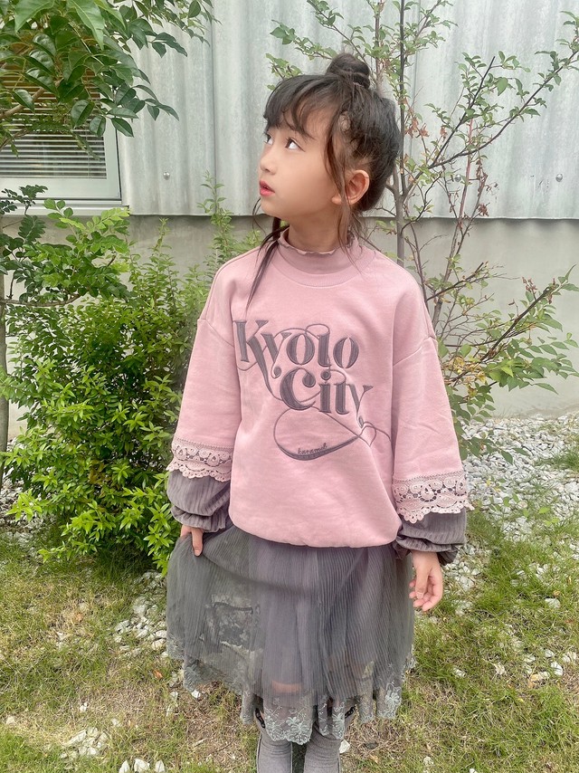 Karamel 秋 新作 海外ブランド子供服 袖フリルロゴトレーナー 裾レースチュールスカート 2点セット 100 160 231s079 231u190 Lirisnow