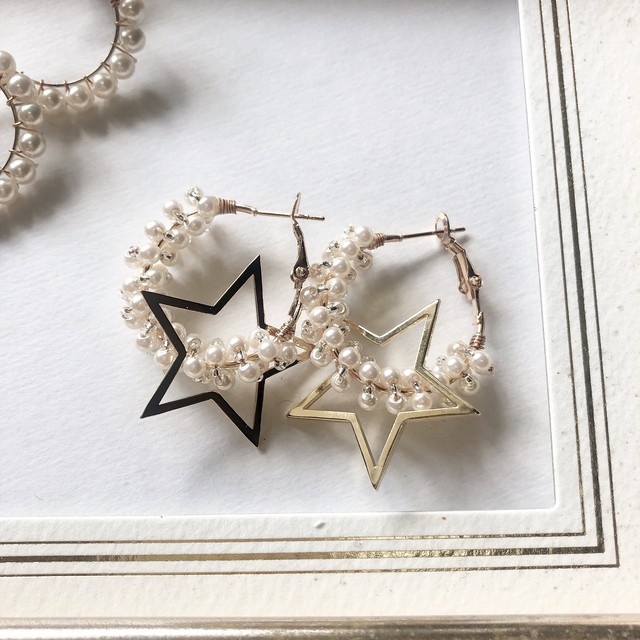 【ピアス】人気 2wayパールフープスターモチーフピアス 人気アクセサリー