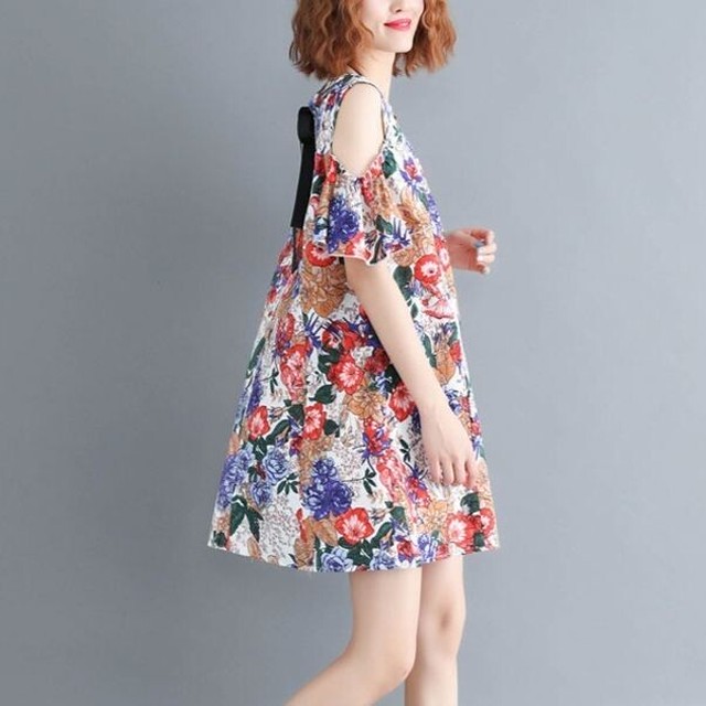 ワンピース チュニック ミニ ショート丈 半袖 大きいサイズ オープンショルダー 花柄 アロハ 春 夏 リゾート コーデ 08 Happinessshop ハピネスショップ レディース ファッション アイテム トレンド