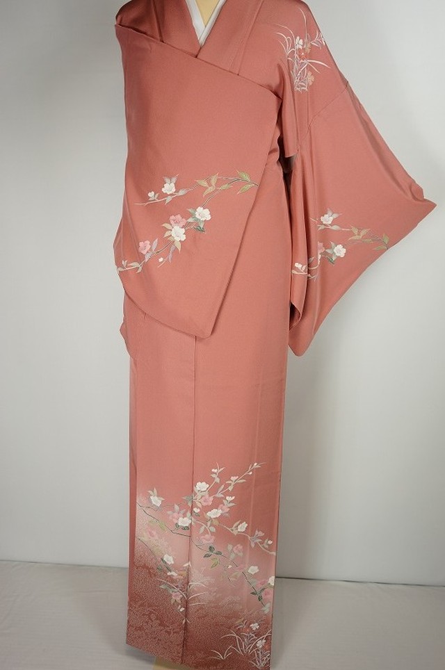 美品 手描き友禅 椿 訪問着 正絹 鴇色 ピンク 308 Kimono Re 和 キモノリワ Online Store 着物 帯 アクセサリー リメイク