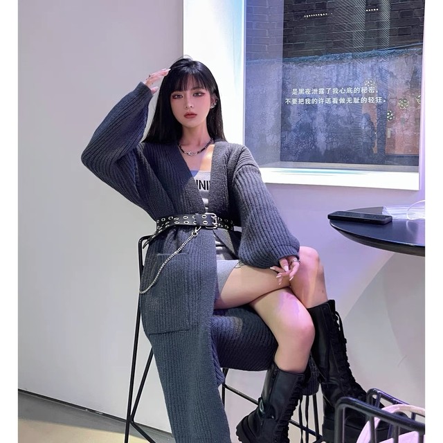 gray long cardigan