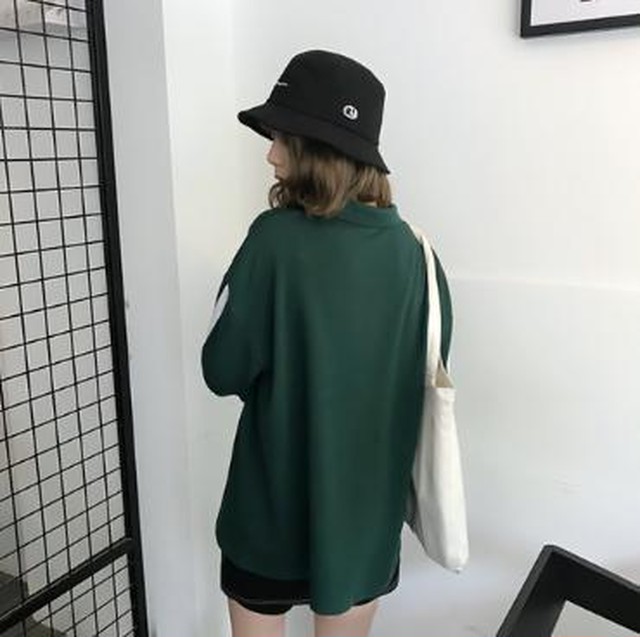 緑 グリーン L 長袖 ポロシャツ 袖ライン Tシャツ レディース メンズ ライン入りtシャツ 袖 ライン 襟付き 袖ラインtシャツ トレーナー Keijun