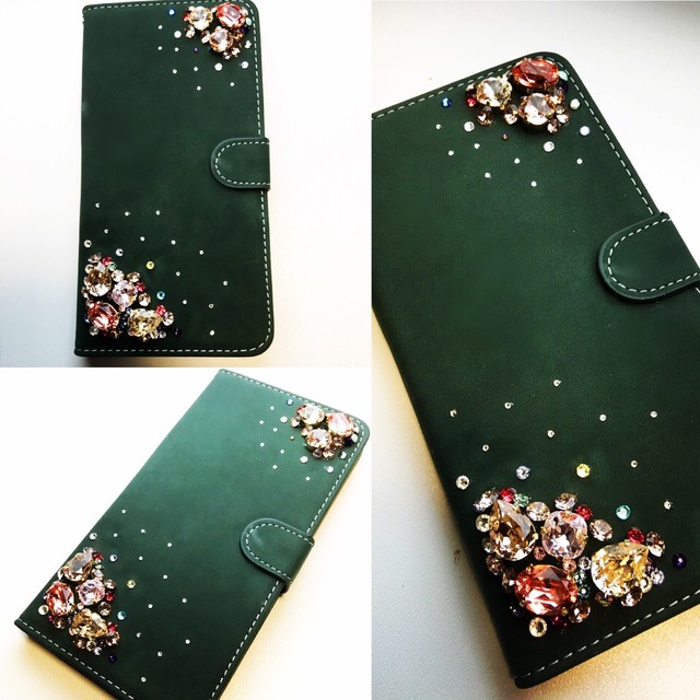 手帳型スワロフスキービジュースマホカバー デコショップ Asutoreia