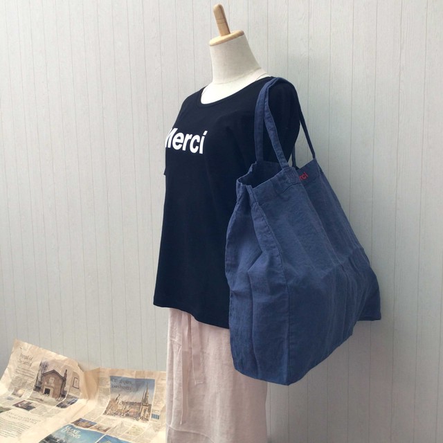 Merci リネントートバッグ ブルー 30
