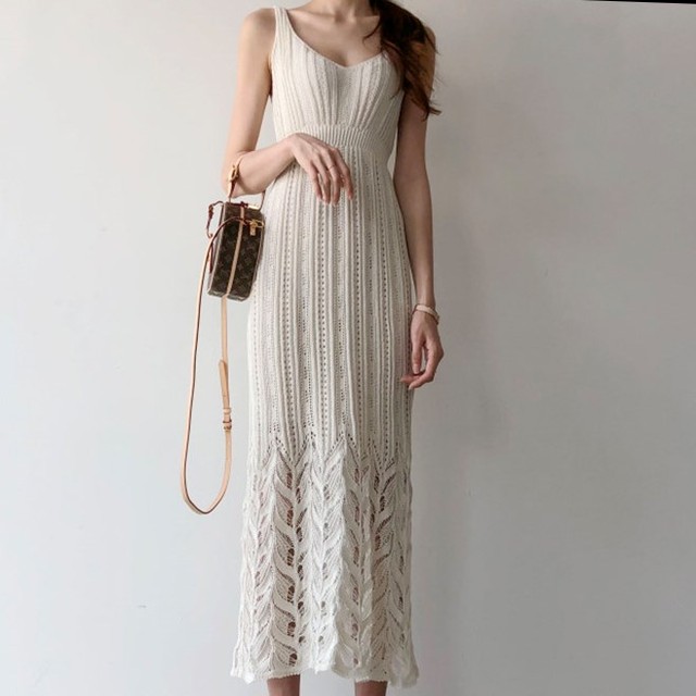 ニットワンピ ニットワンピース 40代 ロング タイト コーデ 50代 30代 サマーニット ノースリーブ 夏 リブニット 透かし きれいめ 上品 無地 デート 女子会 おしゃれ 大人 可愛い Dress Plaatje