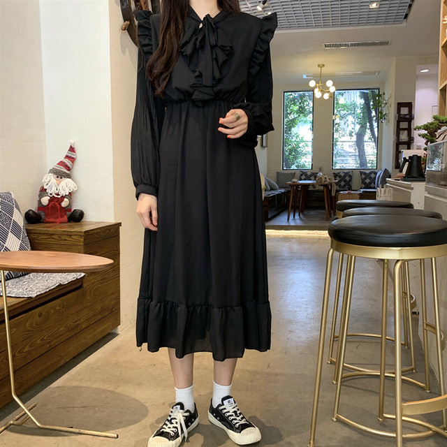 ガーリーワンピ ワンピース ガーリー ベージュ ブラック フリル 韓国 オルチャン 韓国レディースファッション通販 ポワン