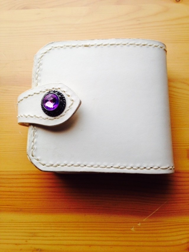 白 ホワイト 財布 メンズ レディース 二つ折り 革 レザー 送料無料 ギフト クリスタルコンチョ ルナ ファルファッラ レザークラフト