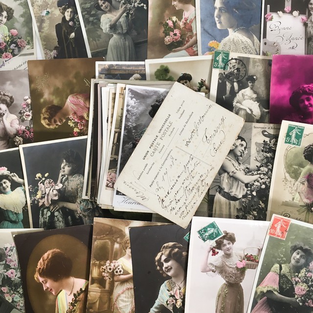 フランスポストカード 50枚 女性 貴婦人 紙もの 雑貨 素材 コラージュ べるりんのーと
