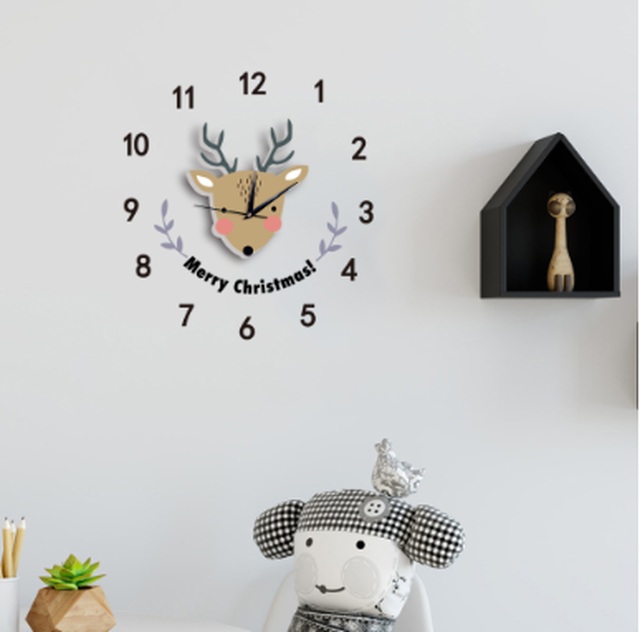 鹿 モチーフ イラスト 子供部屋 時計 インテリア Clock クロック 壁掛け ウォール ウォッチ オシャレ Clock Flog