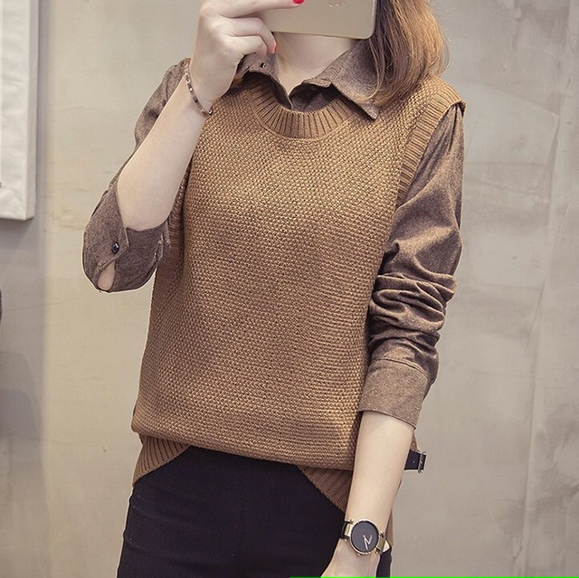 重ね着風ニットブラウス 3color ニット 長袖シャツ ブラウス ドッキング 4330 Lagy 韓国ファッション レディース メンズ 通販のお店