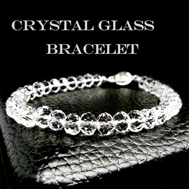 【自然な輝きと存在感】クリスタルガラス ボタンカット ブレスレット for men(6mm、8mm)