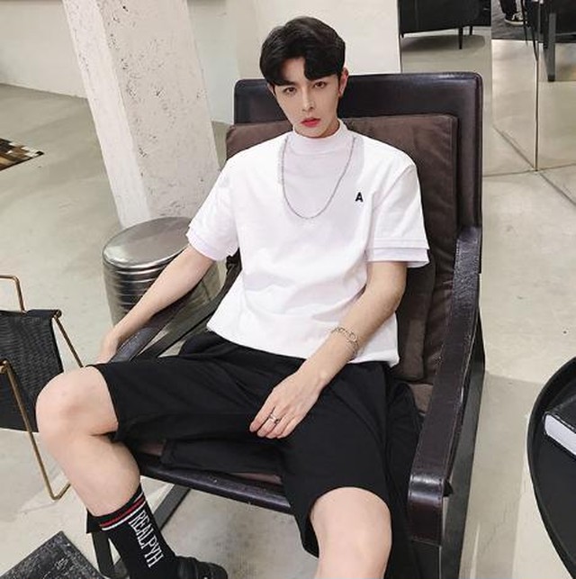 送料無料 シャツ 半袖 丸首 タートルネック かっこいい メンズ