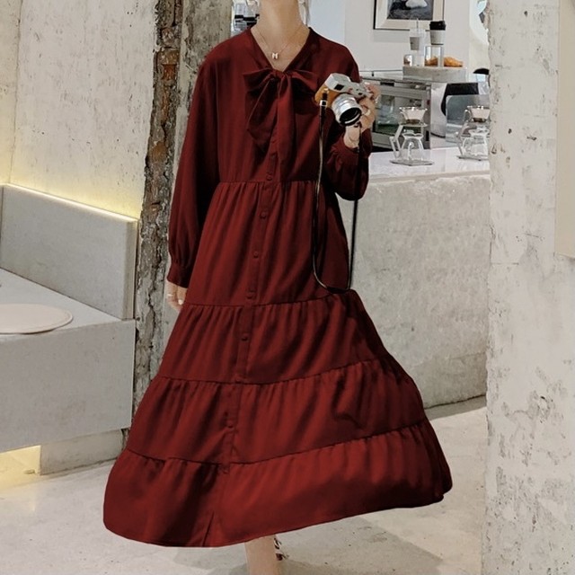 No 567 レディース ロングワンピース ゆったりめ マタニティ リボン シフォンワンピース Aライン フレア 可愛い フェミニン おしゃれ 韓国ファッション 韓国のプチプラレディース 子供服ショップ Sourire