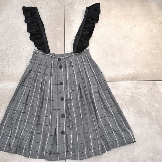 90's college town check suspenders skirt