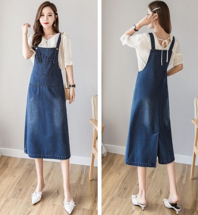 サロペット レディース デニム サロペット ワンピース ドレス 膝丈 ブルー 体型カバー 着瘦せ ゆったり 細見え シンプル 通勤 通学 お出かけ パーティー Goldayahiro