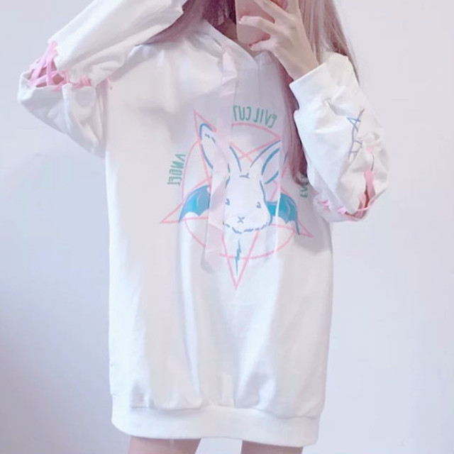 デビうさ パーカー ワンピース ホワイト 病み可愛いサブカル系ふぁっしょん 専門店 Loveloco