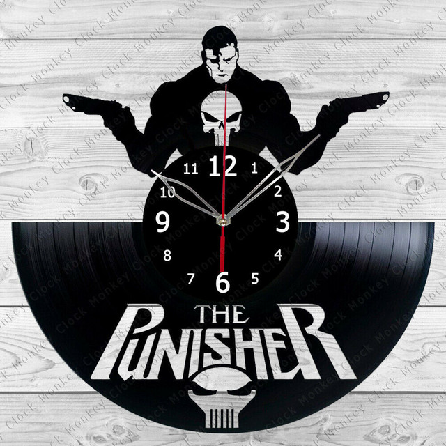 30cm レコード盤 壁掛け時計 パニッシャー The Punisher マーベルコミック ヒーロー 映画 漫画 おしゃれ エコ インテリア アート 輸入雑貨 Hachinohe Base 1518