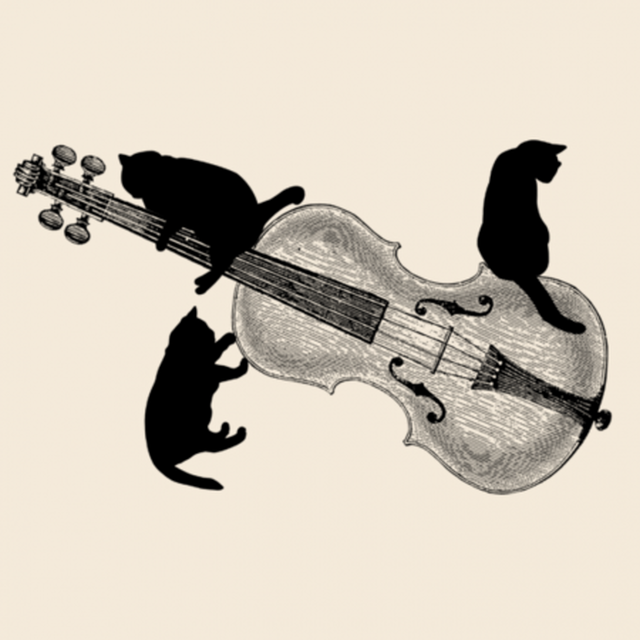 バイオリンと黒猫のトートバッグ 音楽雑貨でぶねこ