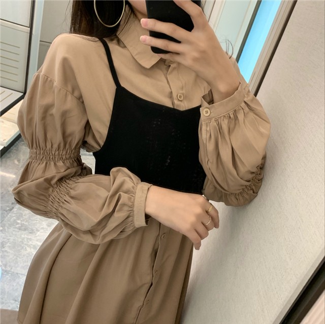 セットアップ ワンピース ニットキャミソール ビスチェ 長袖 ミニ丈 バルーンスリーブ ヘップバーンワンピース レディース 可愛い フェミニン ふんわり 体型カバー カジュアル 10代 代 30代 取寄 発送目安14 21日営業日 取寄 発送目安14 21日営業日 Laff