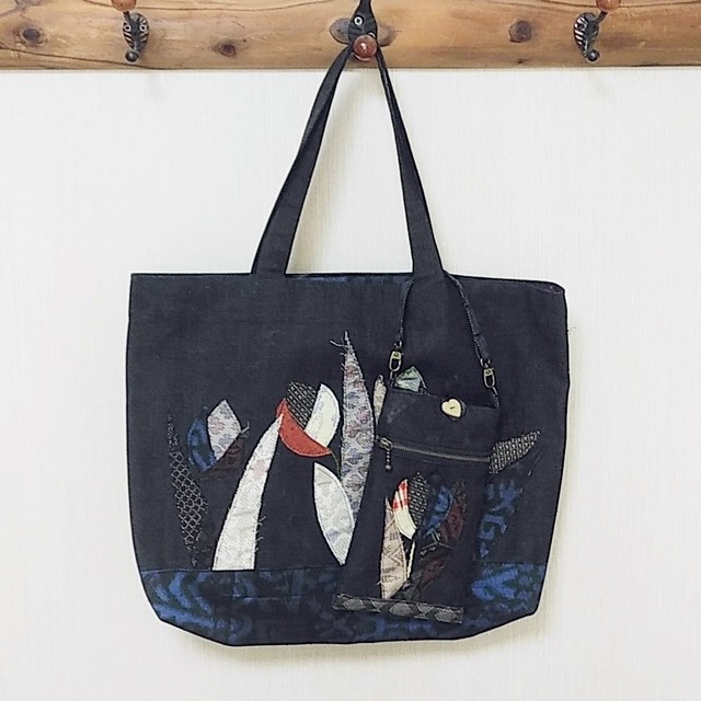 デニム 着物地 レッスンバッグ スマホポーチのセット 音楽 手作り雑貨の店 Comodo