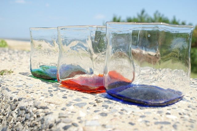 弊社オリジナル製品 沖縄琉球ガラスアクアリウムベタ金魚水槽ケース青緑 Zakka 雑貨