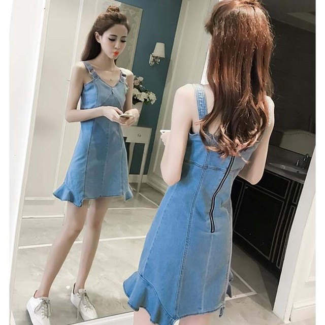 サロペット デニム オーバーオール ワンピース デニムワンピース フリル ハイウエスト Vネック ガーリー デート お出かけ Mh1277 Valentina210