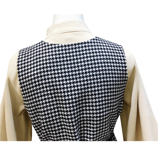 千鳥格子ベスト ビスチェ パフスリーブシャツ セットアップ ボリューム袖 ブラウス レディース トップス 春服 秋服 春秋 通勤服 韓国 ファッション 韓国 A0177 Aeka Clothet