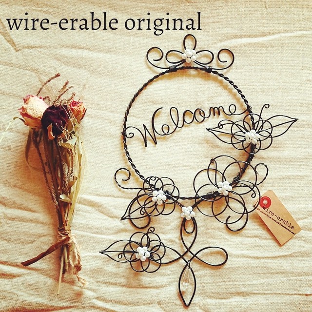 Welcomeリース 色 黒 ワイヤークラフト Wire Erable