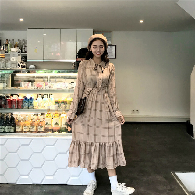 ロングワンピースフリル チェック ロング ミディアム トラッドa267 Bshop