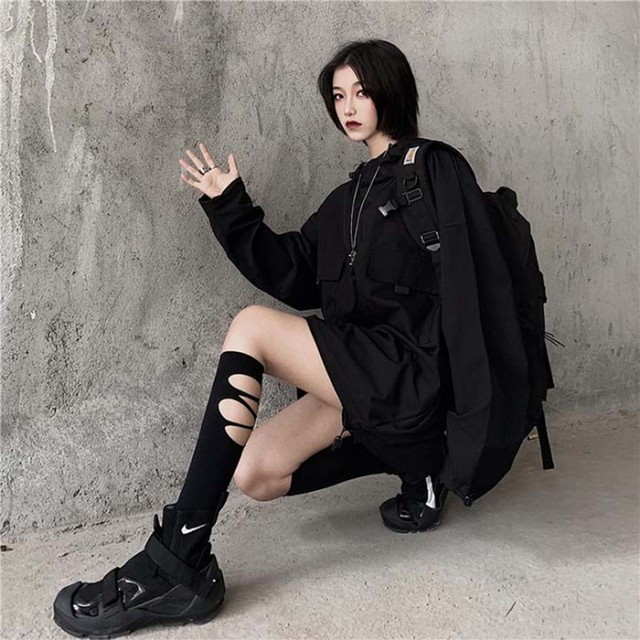 ゴスロリ系 病み可愛い フードルーズプルオーバー メンズライク アフター ブルゾン ジャンパー プルオーバー パーカー 原宿系 10代 代 天使と悪魔 サブカル系ファッション Seasonz