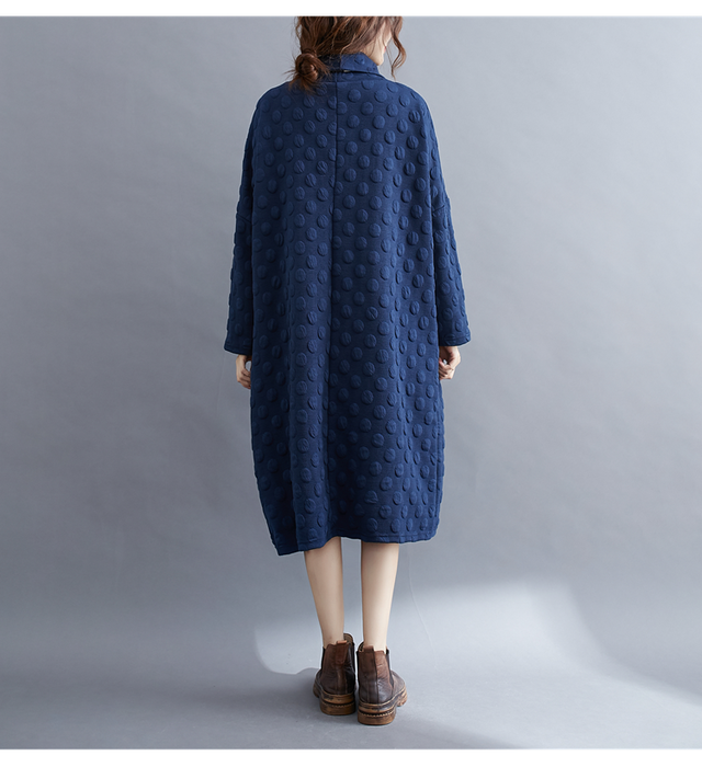 レディース ワンピース 冬 冬物 秋冬 おしゃれ 30代 40代 ハイネック 長袖 ゆったり 大きめ 大きいサイズ 水玉 かわいい きれいめ 膝下丈 お出かけ Hr614 Raxia ラクシア