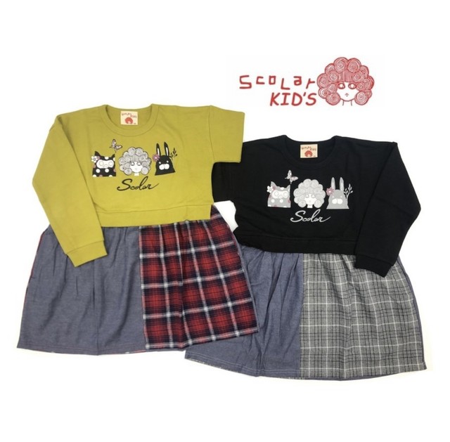 セール 子供服 女の子 Scolar Kids スカラーキッズ ワンピース フクロウ うさぎ チェック ドッキングワンピース 切り替え 1 130 140 長袖ワンピース Kidsbird かわいいベビー服 キッズウェア 子供服 専門店