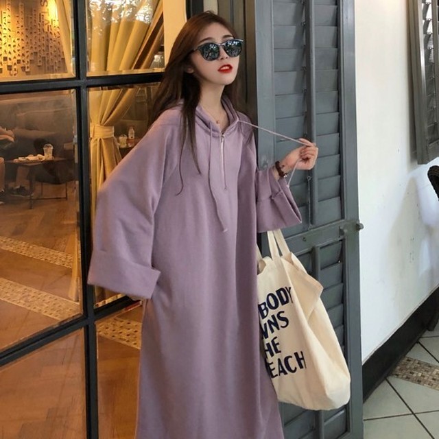 パーカーワンピース ジッパー ワンピース Aラインワンピ ミモレ丈 長袖 iライン ゆったり 体型カバー トレンド フレア シンプル ナチュラル ラフ カジュアル ヘルシー おしゃれ こなれ感 大人可愛い きれいめ Cnalbn0812 Bouquet De Coton