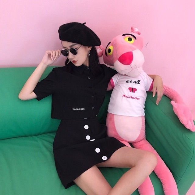 【即納】simple black crop top