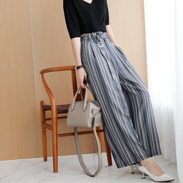ワイドパンツ ストライプ ワイドレッグパンツ ゆったり ウエストゴム リラックス カジュアル 春 夏 体型カバー 大人 デート お出かけ 旅行 女子会 韓国ファッション オルチャン 可愛い レディース Fa392 Musubi Me 韓国 オルチャン レディースファッションのお店