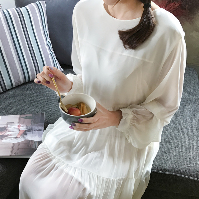 マキシ丈ワンピース 清楚系 マキシ丈 シフォン フレアワンピース レディース 冬 春 ロング 可愛い 大人 フェミニン 上品 シャツワンピ ノーカラー 長袖 体型カバー Officewalaa オフィスワラア レディースファッション スタイル