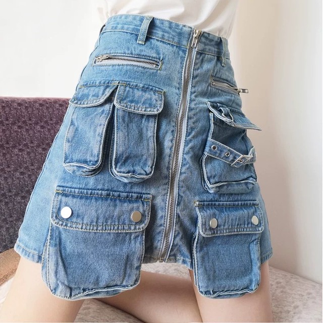 many pocket denim skirt