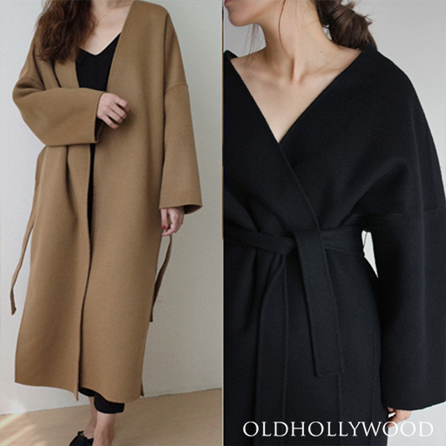 ロングコート ガウン アウター 韓国 チェスターコート カーディガン ロング丈 無地 シンプル 秋 冬 オルチャンコーデ デート 大人かわいい韓国オルチャンファッション通販oldhollywood