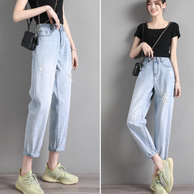 Bottoms Denim Casual ボトムス デニム ジーンズ ダメージ クラッシュ ウエストゴム ポケット おしゃれ 2色 ライトブルー ブルー メンズライク ゆるカジ ルーズ 大人 可愛い キュート カジュアル お出かけ レジャー デイリー 春 夏 秋 Sea Sign Post