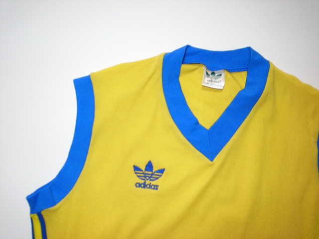 80 Sヴィンテージ アディダス バスケット バレー ボール ユニフォーム 黄青ストライプ Adidas Monte Vintage Sports Wear