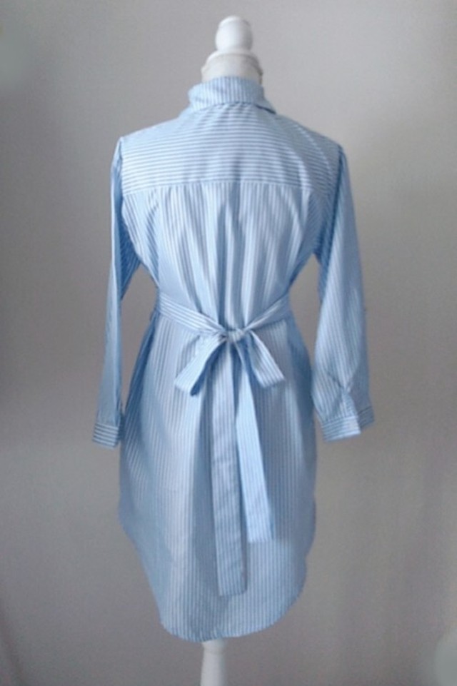 ストライプ シャツワンピース ブルー ライトブルー サイズm Nana