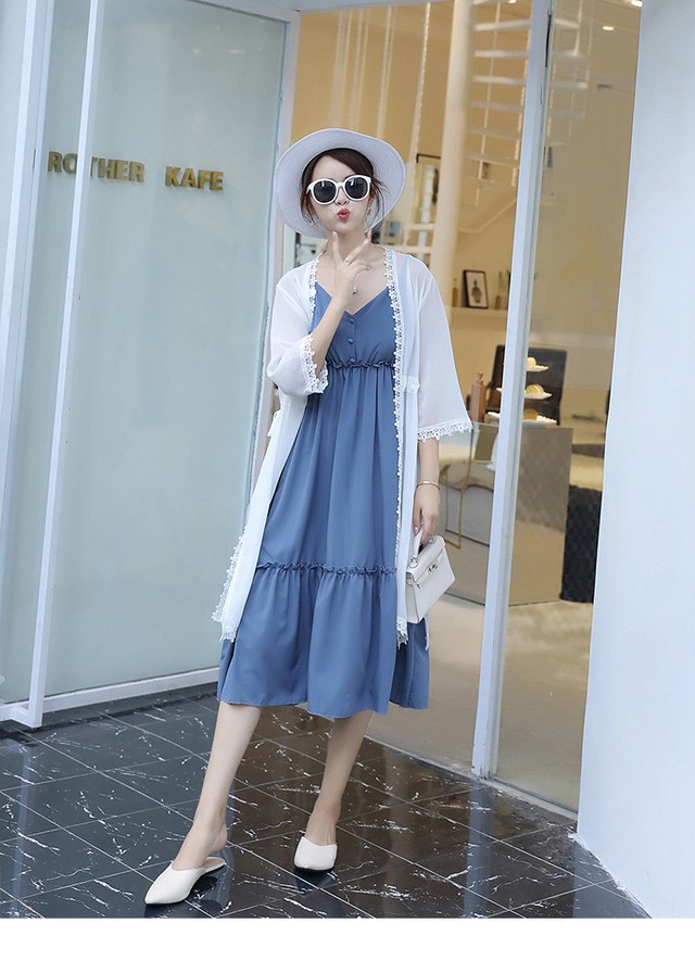マタニティ ワンピース カーディガン付き 綺麗系 夏服 キャミワンピ ロング丈 マタニティーワンピース専門店 Ninpuku