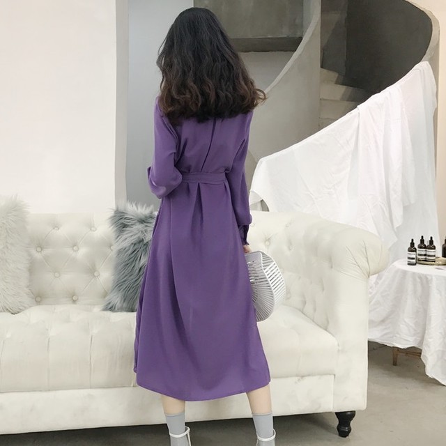 シャツワンピース リボンベルト ミモレ丈 長袖 Aライン 春服 秋服 通勤 レディース I0105 Aeka Clothet For Worker